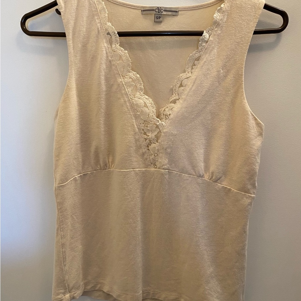 Cream Lace Trim Tank Top